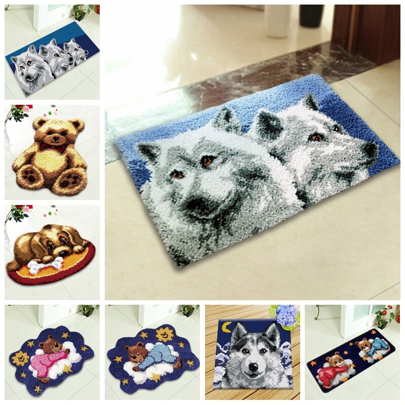Chien Crochet tapis Kits bouton coussin animaux tapis faire soi-même bricolage Crochet Crochet tapis broderie Fomiran pour fleurs ensembles