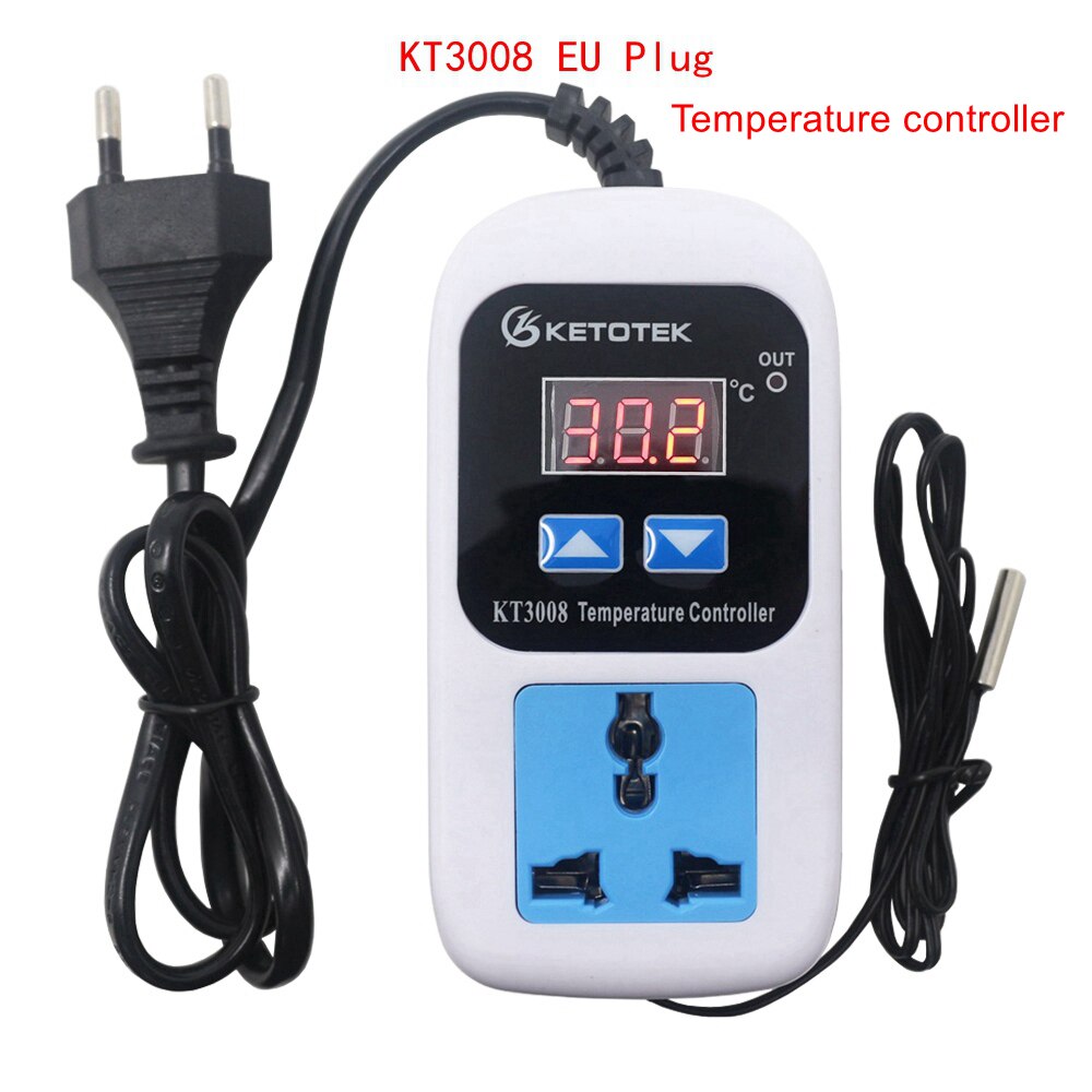 Digital Temperature Humidity Controller Socket AC 110-220V Thermostat Regulator Socket Outlet EU/US/ Plug With NTC Sensor KT3008: KT3008 EU Plug