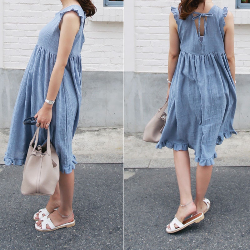 Linen Maternity Dress For Pregnant Women Clothes Sleeveless Loose Pregnancy Dresses Clothing Gravida Wear Summer