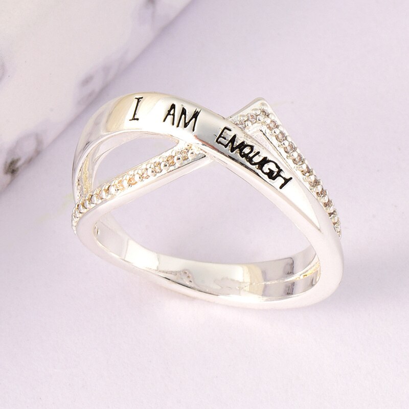 Vintage Gesneden Brief Ringen Voor Vrouwen Zirkoon Ik Ben Genoeg Engagement Wedding Ring Vrouwelijke Sieraden Bague: Silver