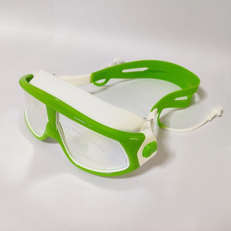 Kinderen Zwembril Cool Big Frame Een Stuk Oordopjes Kleurrijke Galvaniseren Anti-Fog Anti-Ultraviolet Zwemmen bril: Green White