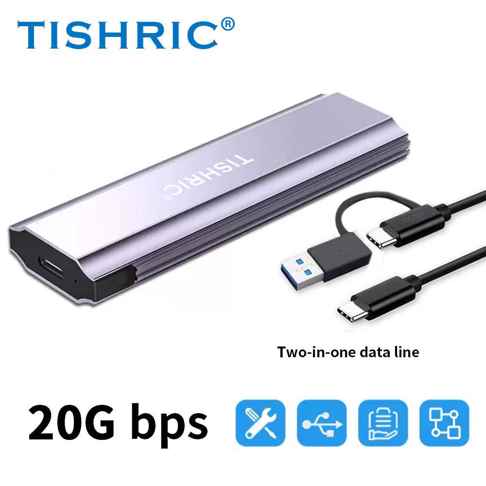 TISHRIC 1.8inch SSD Case Nvme to USB/Type C M.2 Enclosure NVME/NGFF Dual Protocol External Case Support 20Gbps SSD for PC Laptop
