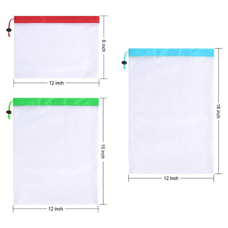 Reusable Produce Bags 12/9/3PCS Fruit Stitching Mesh Bag Nylon Mesh Bags For Fruit Vegetable Grocery Shopping Stitched Mesh Bag