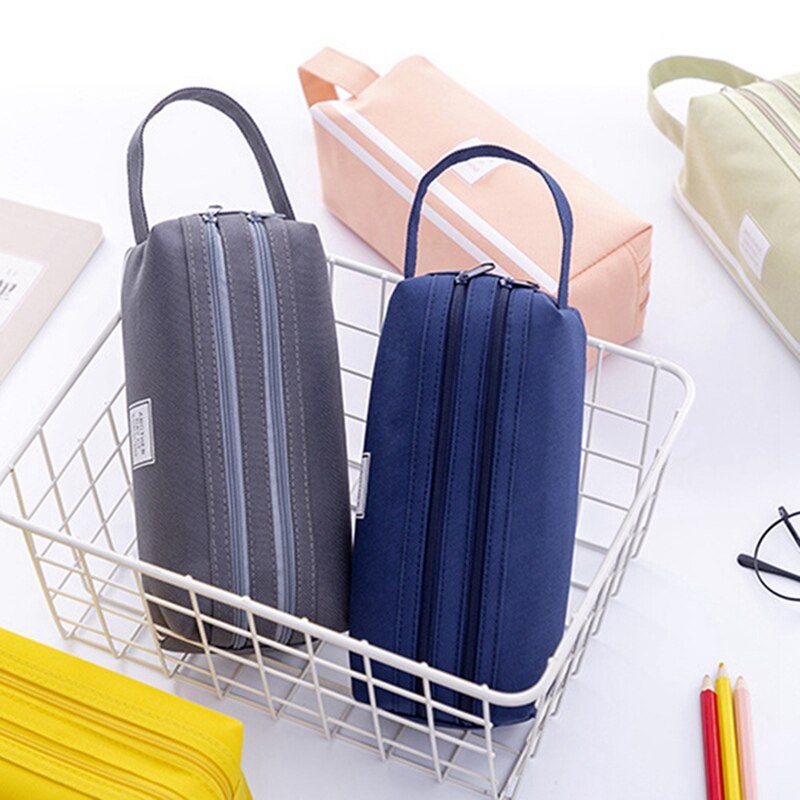 Estuches de lápices de gran capacidad de Color caramelo, bolsas con doble cremallera, caja de tela coreana para bolígrafo, estuche, material estacionario para escuela y oficina