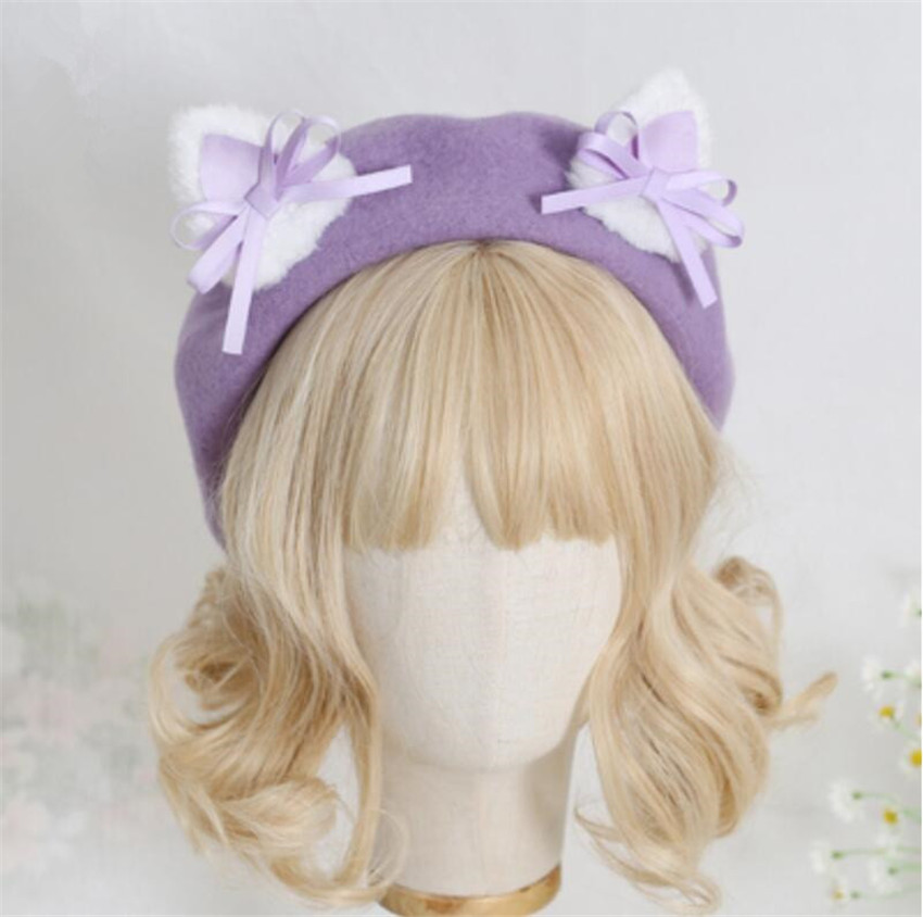Kawaii Vrouwen Hoed Baret Wol Leuke Kat Oren Hoed Winter Warm Cap Lolita Hoofd Slijtage D1046: color 11