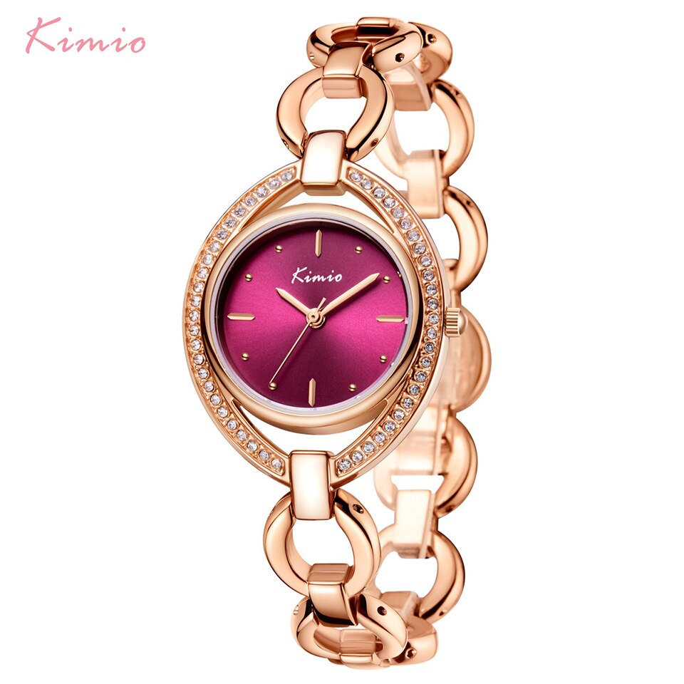 Kimio mærke kvinder luksus krystal unik urskive ur rosa guld hul armbånd kjole ure dame diamant rhinestone armbåndsur