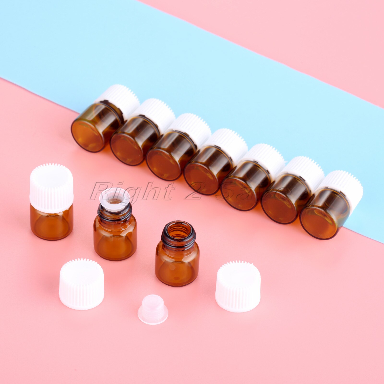 10 stücke Ätherisches Öl Glas flaschen 1ml 2ml 3ml 4ml 5ml gemüse öl Essenz Speicherung aromatherapie weiß Kappe Parfüm Bernstein Fläschchen: 1ml