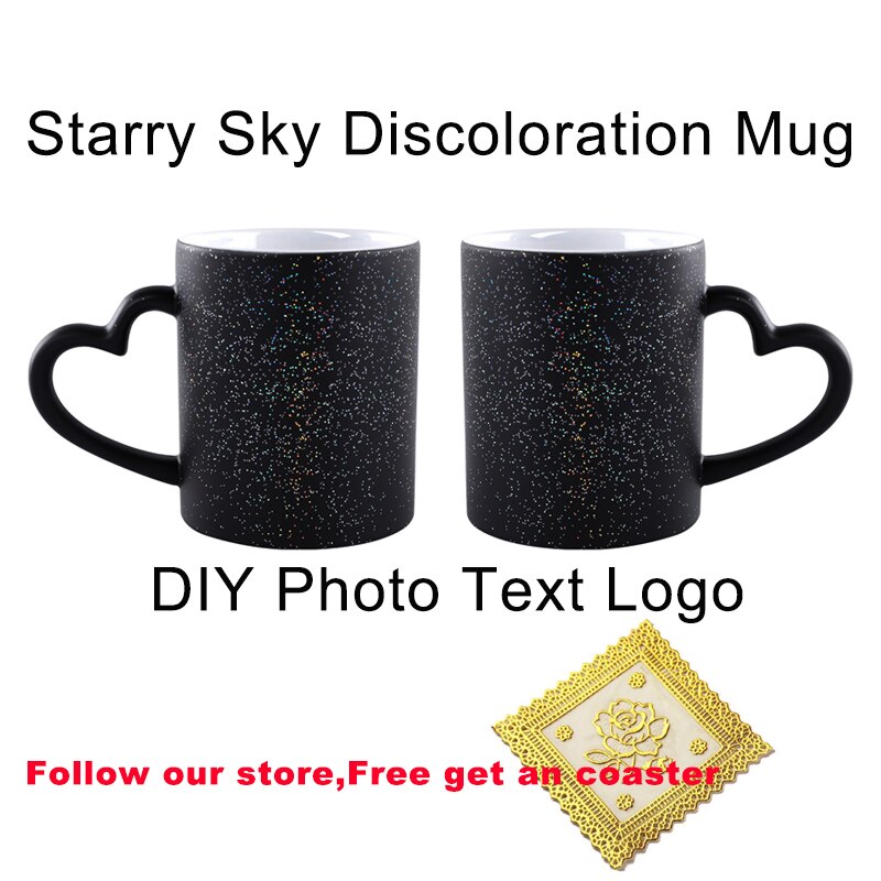 Caneca preta requintada da foto das estrelas o melhor presente para amigos que mudam a cor canecas o copo de café cerâmico personalizou sua foto no chá