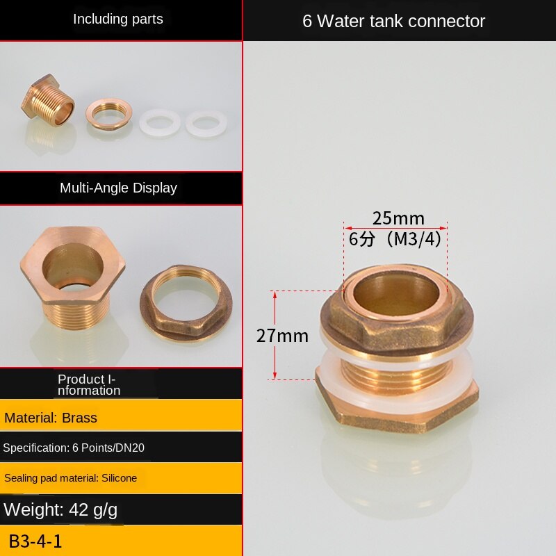 1/2IN 3/4IN 1 inch double outer wire connector outer teeth stainless steel water inlet and outlet water pipe fittings: A section 6 points