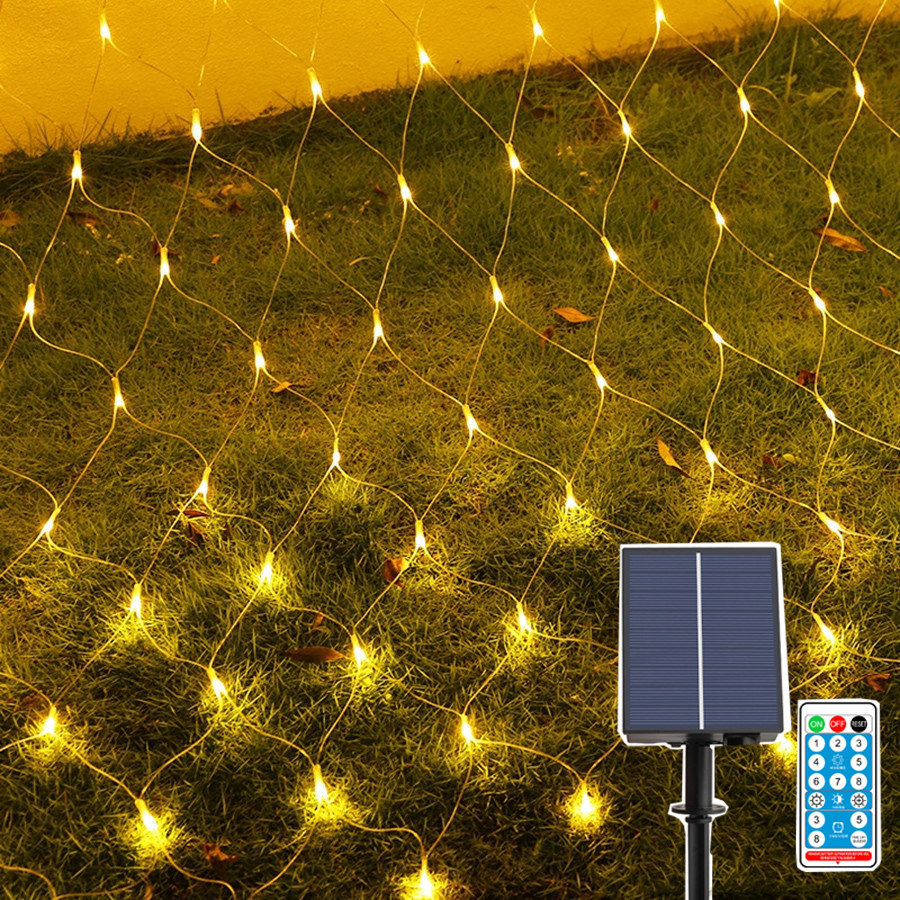 Filet lumineux solaire LED 3x2M 6x4M, rideau lumineux en maille pour fenêtre, décoration féerique pour mariage, noël et: Warm White / 2X3M 200LEDS