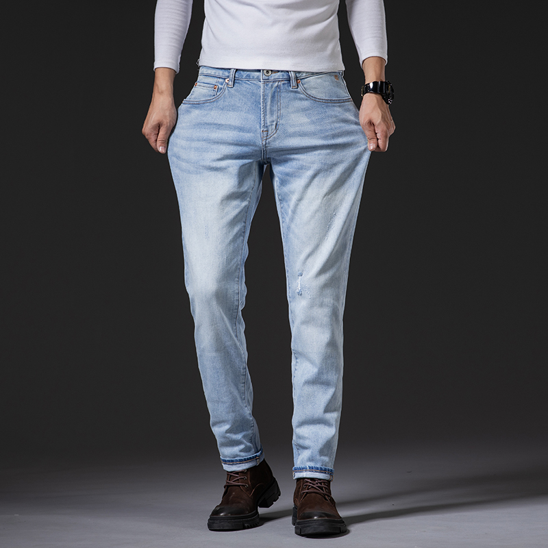 Spring Autumn Men's Slim Slim Straight Jeans Men's Stretch Skinny Jeans Casual Korean Men's Retro Denim Trousers