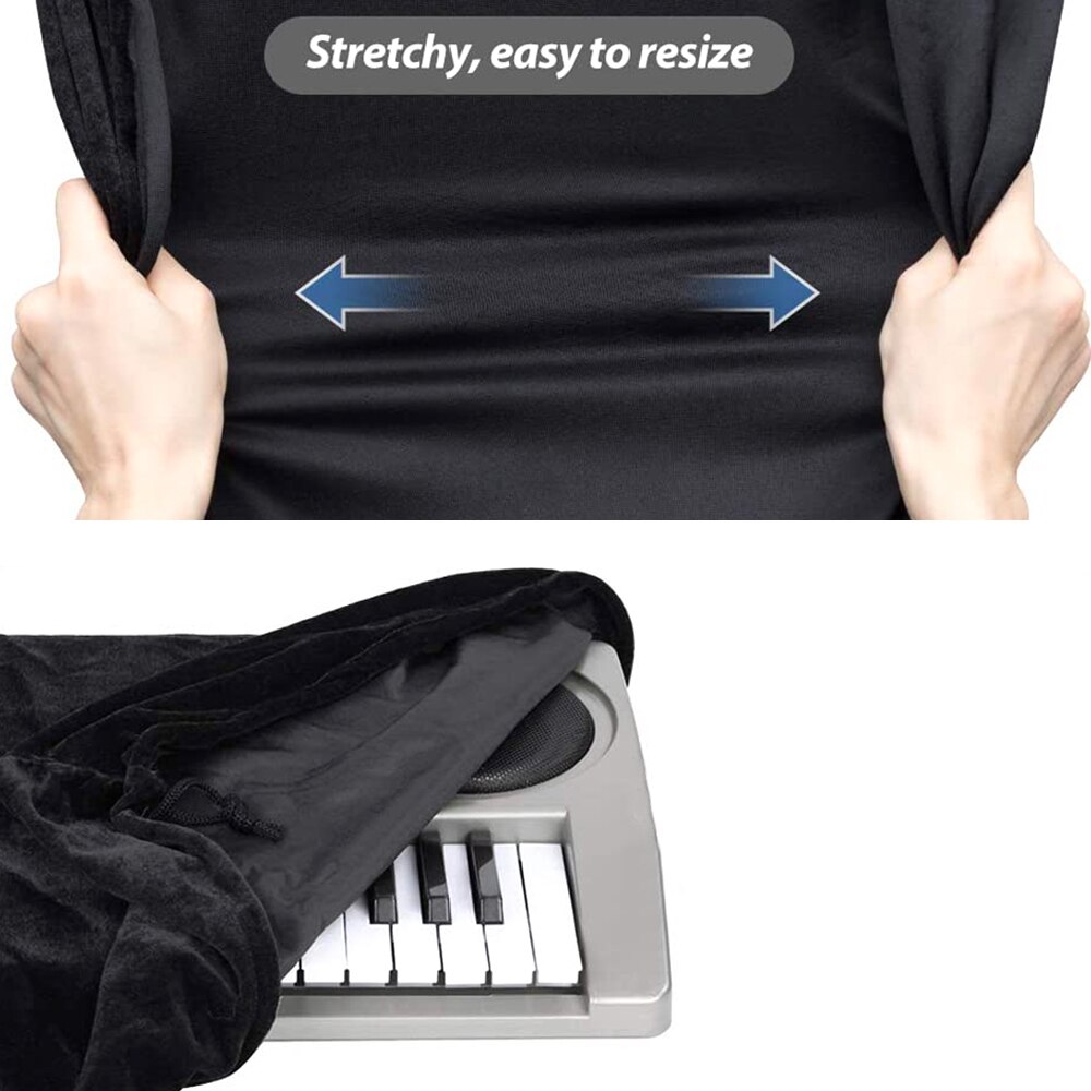 Schwarz Klavier Tastatur Abdeckung, Dehnbar Samt Staub Abdeckung mit Einstellbare Elastische Schnur und Verriegelung Schließe für 88 Tasten Tastatur
