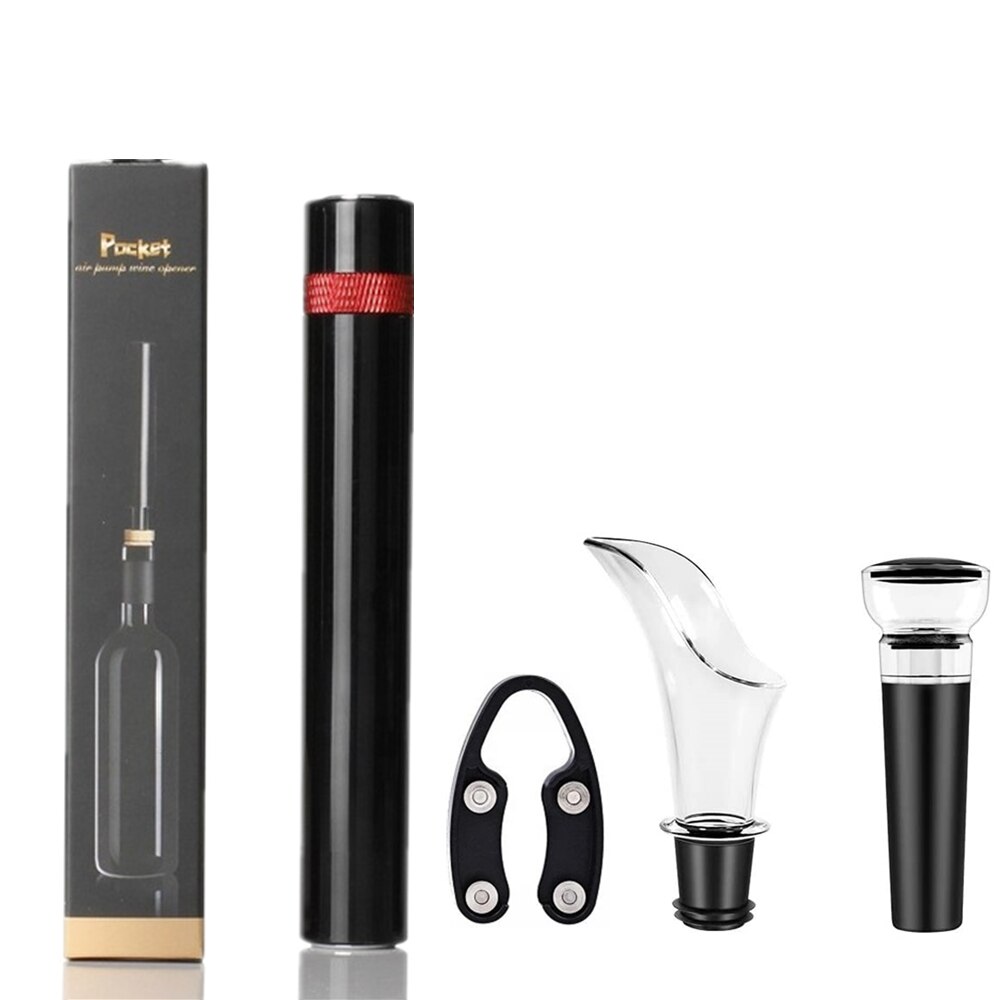 Lufttryk flaskeåbner sæt bærbar manuel proptrækker vin vakuumprop hælde folie skære kit køkken gadgets til hjemmebrug: Rød åbner sæt 2