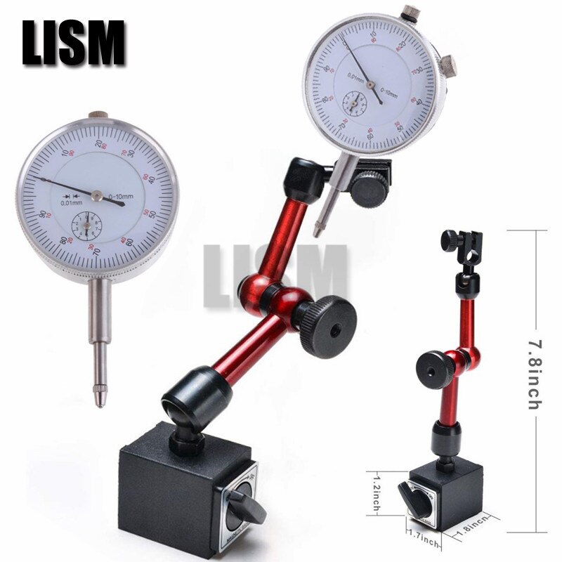 Dial Indicator +big universal Magnetic Stand Base Holder 0.8mm Dial /10MM dial Test Comparator For Equipment Calibration: 2pcs