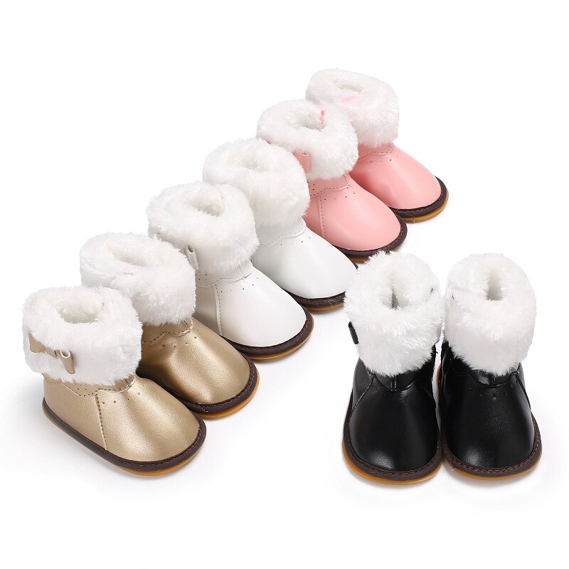Metalen Baby Meisjes Winter Bont Schoenen Kids 'Winter Laarzen Rubberen Zool Laarzen Zacht En Warm Harde Zolen Snowboots winter Boog Schoenen