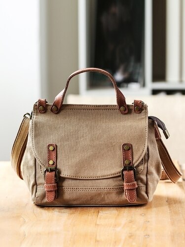 Bote Taschen Damen Leinwand Tasche mit Reißverschluss und Tasche Umhängetaschen für Frauen Schulter Taschen Lässig Reise Schulranzen: Kakifarbig