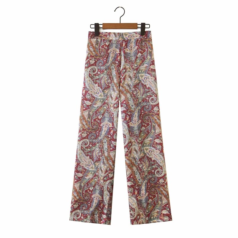 Zxqj vintage dam blommiga kostymer höst dam boho kostym casual kvinnlig chic blazer set flickor tvådelad set: Byxor / S