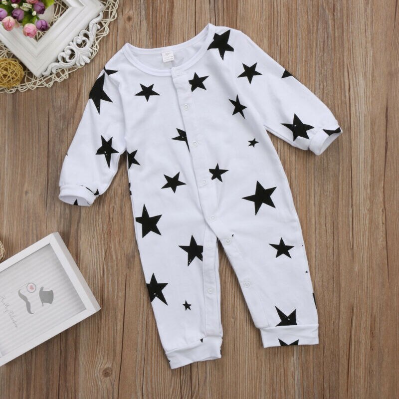 CANIS Autumn Newborn Baby Boy Girls Star Long Sleeve O Neck Button Lovely Romper Jumpsuit Outfit Clothes