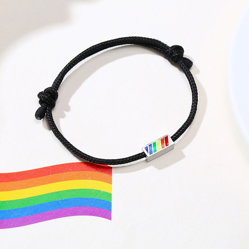 RAINBOW ANKLET FOR MEN CHARM AND BLACK CORD FOR HIM MEN'S WATERPROOF ANKLE BRACELET