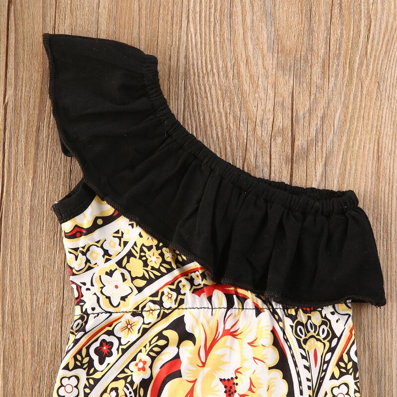 Zomer 2 Pc Baby Bodysuit Met Hoofdband Voor Meisjes Bloemenprint Een Schouder Korte Mouw Bodysuit Jumpsuit Voor Kinderen Meisjes