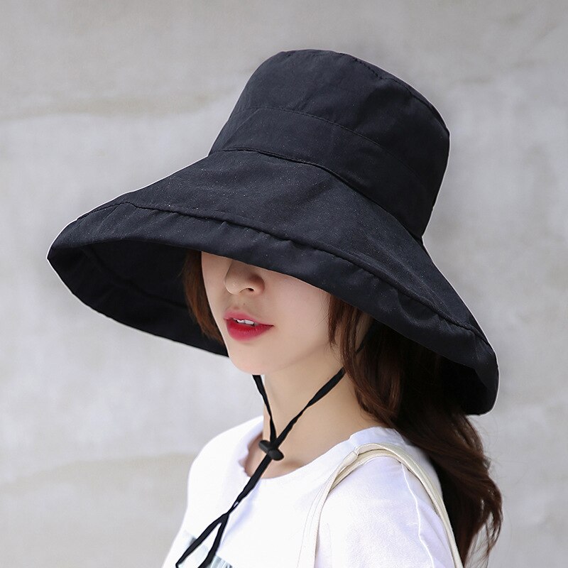 Shade Fisherman Hat Big Brim Beach Shopping Sun Hat Street Headdress Fisherman Outdoor Hat Ladies Hat Solid Color: Black