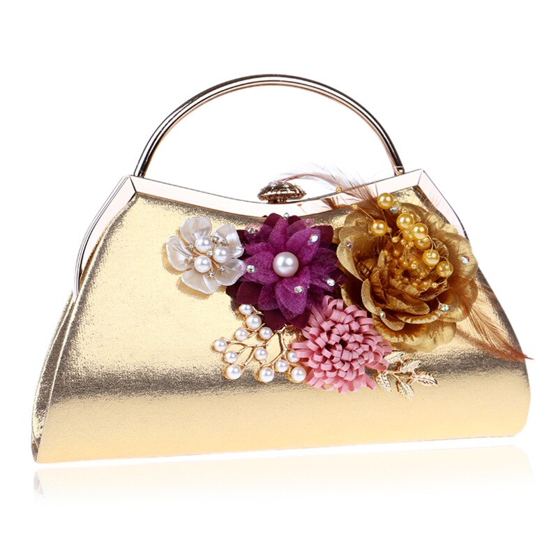 Bloemen dames avondtassen blad diamanten kralen handgemaakte stijl dames clutch portemonnee avondtassen dames kettingen handtas: Goud