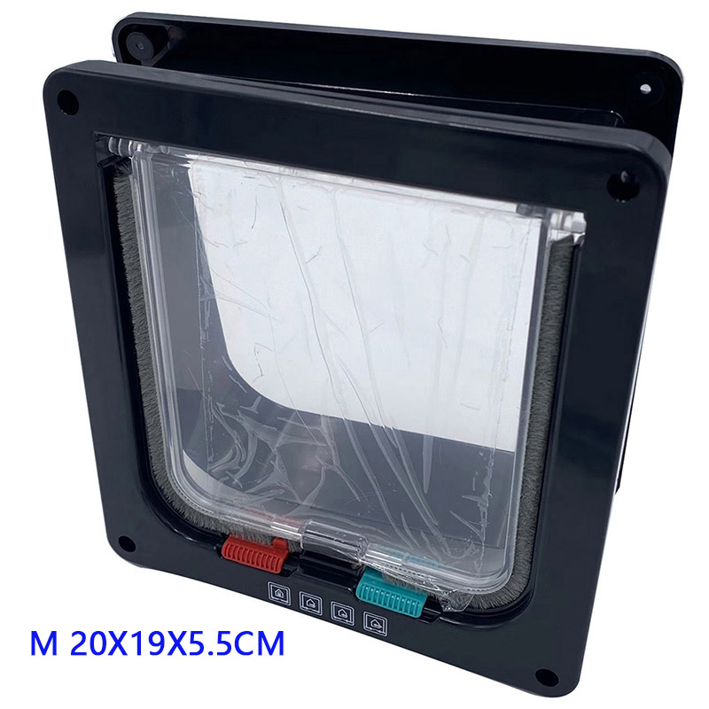 Cat Flap Door with 4 Way Security Lock Dog Flap Door for Dog Cats Kitten ABS Plastic Small Pet Gate Door Kit Cat Dogs Flap Doors: Black  M 20x19x5.5cm