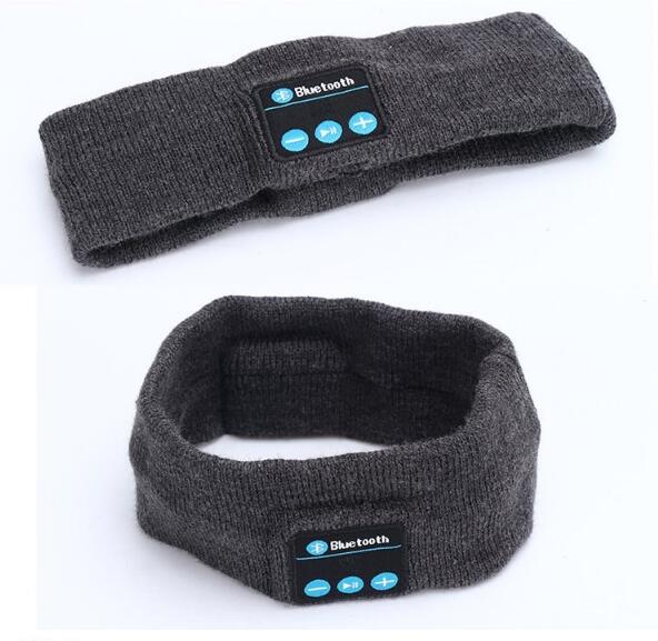 Auriculares inalámbricos con Bluetooth para dormir, cinta para la cabeza de yoga, suave, cálida, inteligente, altavoz inteligente, estéreo, bufanda, auriculares con micrófono: Knitting dark gray