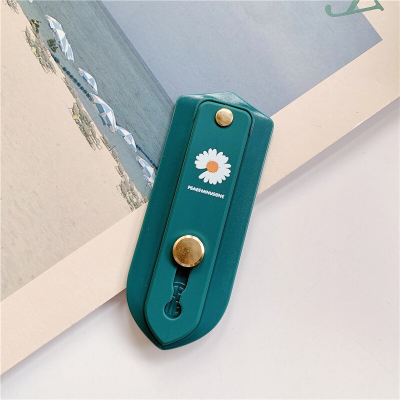 Daisies Flower Push Pull Silicone Candy Color Short Wrist Strap Finger Ring Grip Bracket Phone Holder Universal For iPhone 11: Green