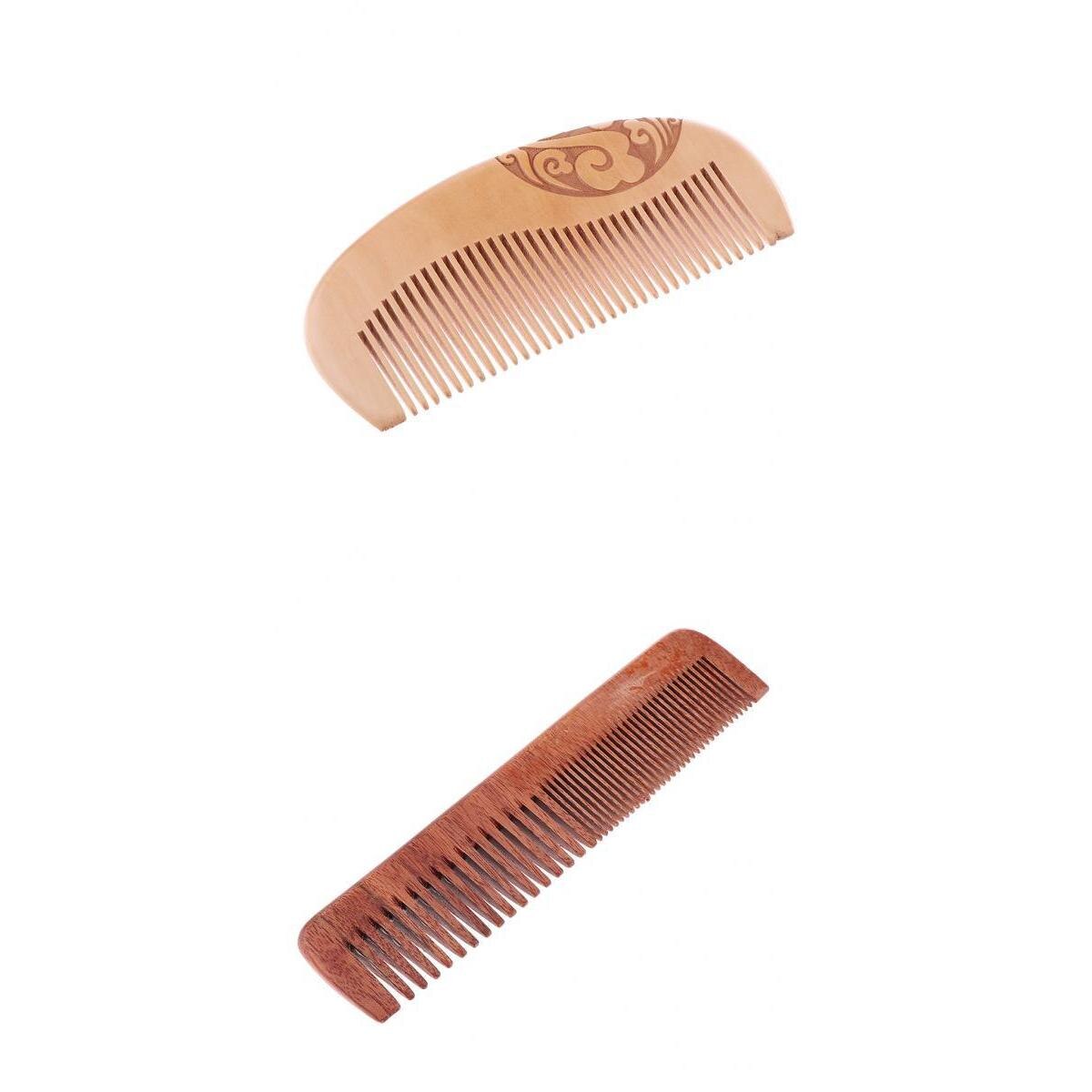 Hair Comb - Wood with Anti-Static &amp; No Snag Handmade Brush for Beard, Hair, Mustache (2pcs)