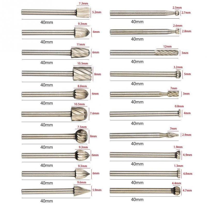 20 Pcs Rotary Tools Woodworking Carving Set High Speed Steel Drilling Shank File Engraving Tungsten DIY