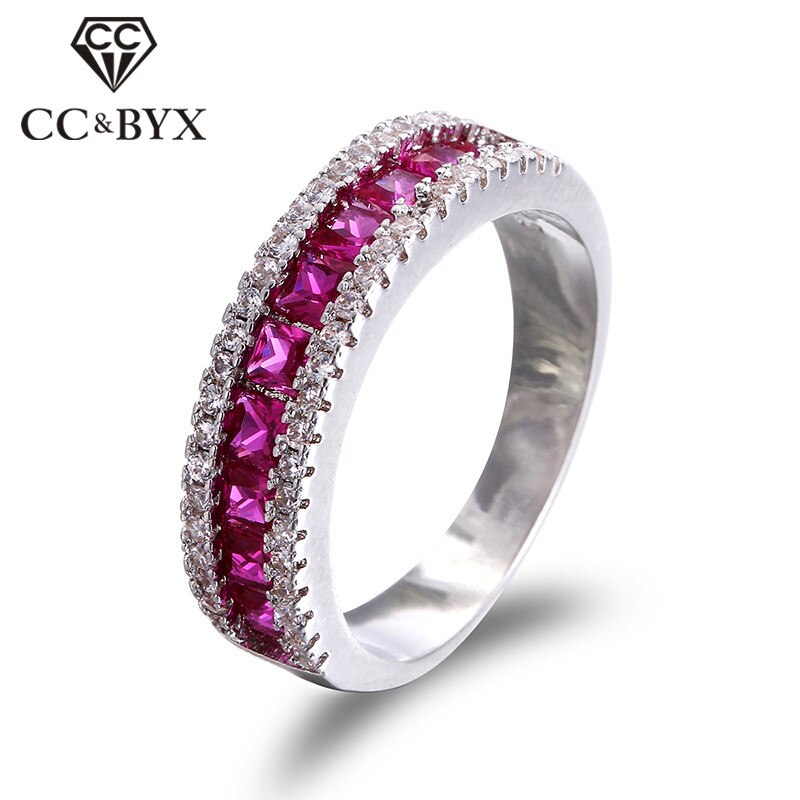 Luxo rosa anéis para mulheres grande círculo cúbico zircônia anel bague femme cc jóias anel anel feminino bijoux moda jóias cc212