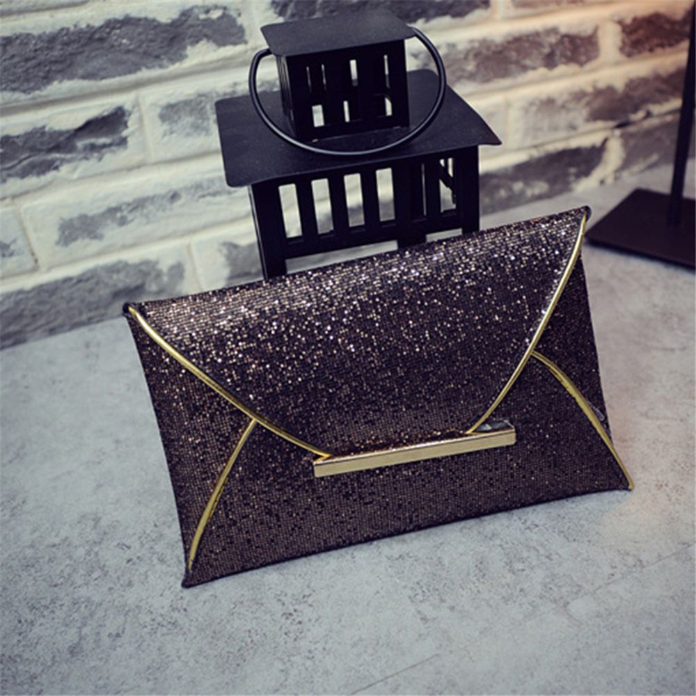 Women Evening Wedding Bag Party Envelope Clutch Handbag Glitter Sequins Sparkling Banquet Glitter Bag For Ladies Girls: Coffee