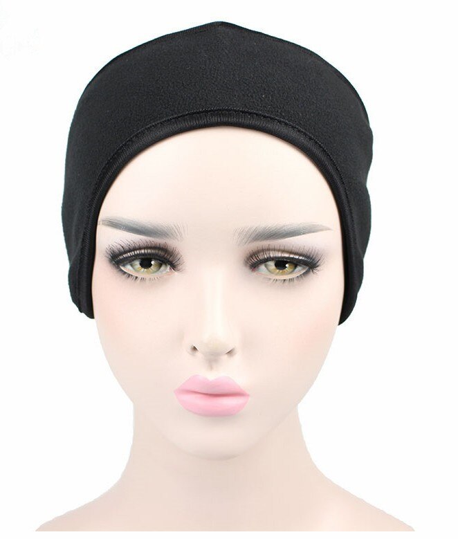 Men's and women's winter double fleece warm headband earmuffs ear bag with Velcro adjustment: Black