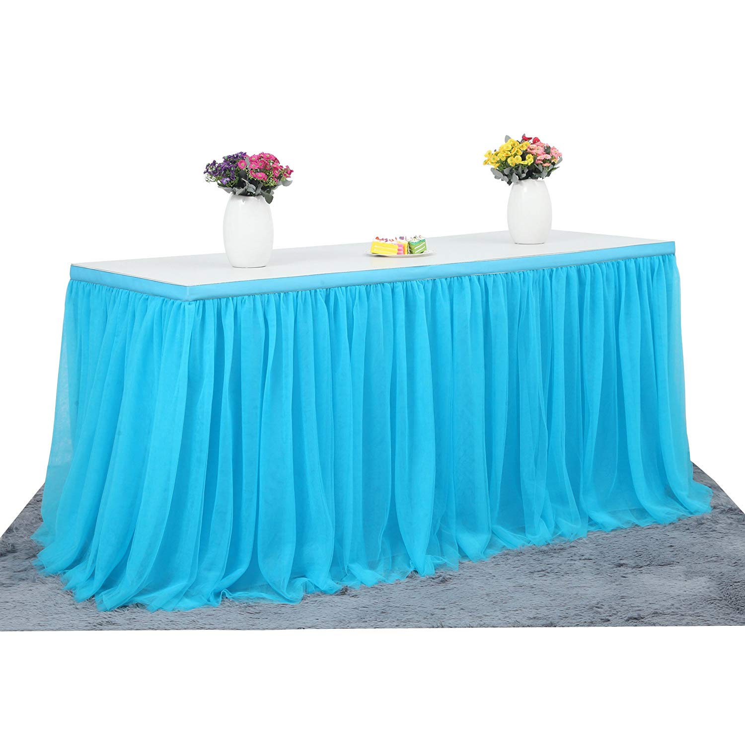 Falda de mesa de tul con tutú de Color liso para boda, decoración de mesa de , accesorios de manteles textiles suaves para el hogar: Azul