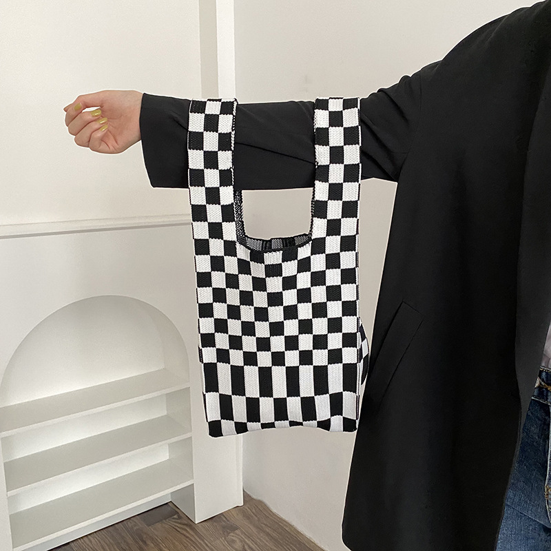 Borsa a tracolla da donna con motivo a quadri borsa da donna a maglia grande Tote Eco borse da Shopping borse da viaggio per studentesse: A
