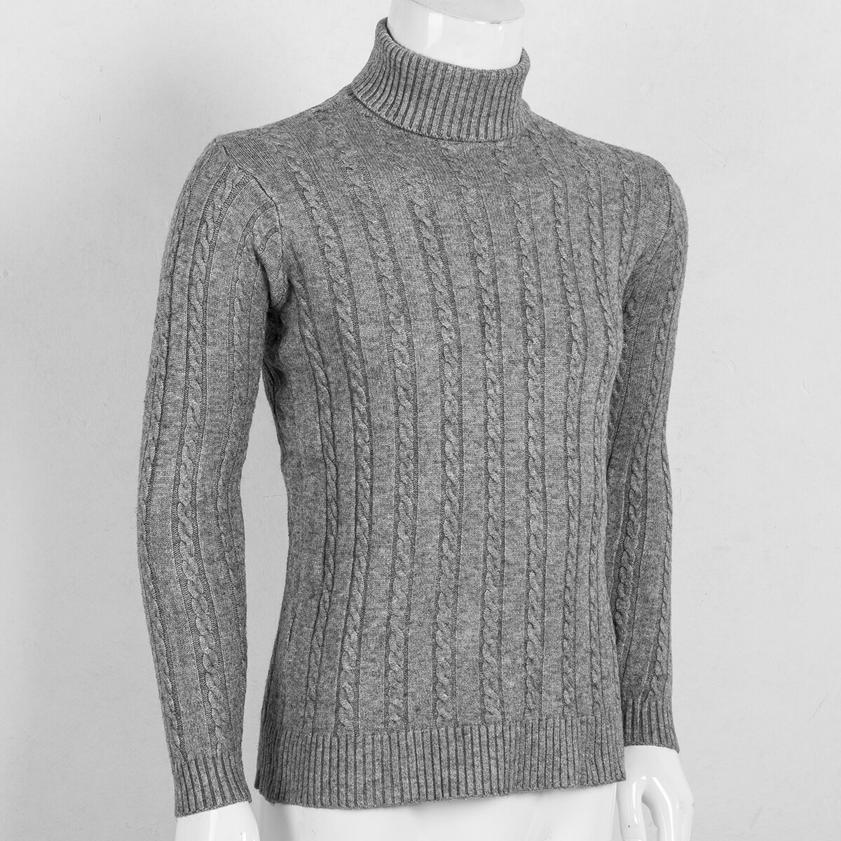 Herre høst vinter varme gensere termisk bomull turtle neck skivvy turtleneck genser stretch topper tykk pullover genser m -2xl: Grå / M