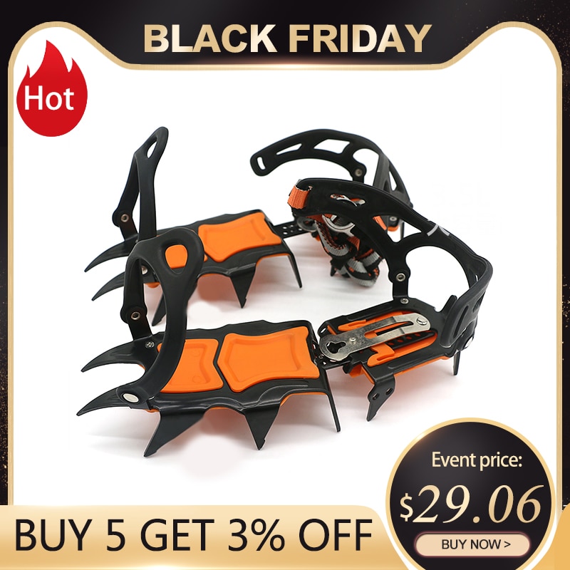 12 Teeth Anti-Skid Crampons Manganese Steel Climbing Gear Snow Ice Climbing Shoe Grippers Crampon Traction Device Mountaineering