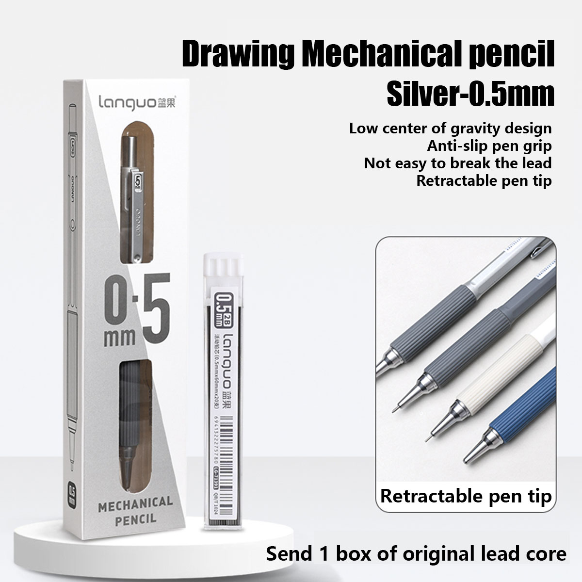 impostato di matite automatiche (1 penna + 1 mina), 0,3 mm/0,5 mm/0,7 mm, per disegnare, scrivere quotidiane, materiale scolastico, regali natalizi: Blu