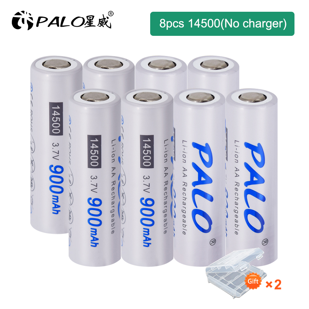 PALO 3,7 V 14500 batería recargable 14500 baterías AA de iones de litio con cargador 14500 para faros de linterna Led: Negro
