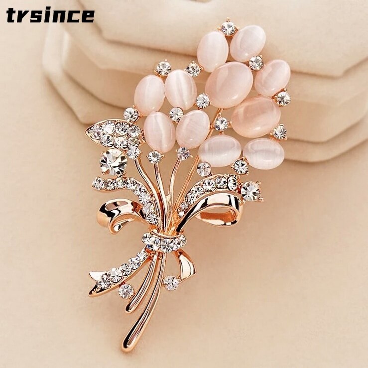 Opal-blumenbrosche, schmuckaccessoires, geburtstagsbrosche für damen, strassbrosche
