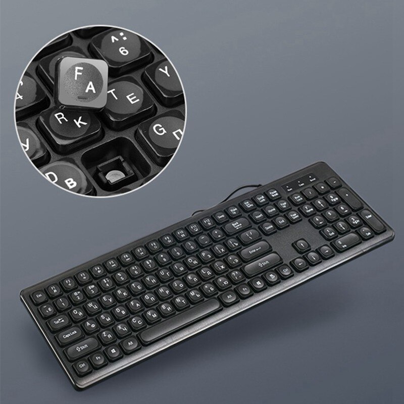 108Keys Russian Keyboard Silent Wired Ergonomic Keyboard Multimedia Shortcut Button Computer USB Mute RU+En Key board For PC