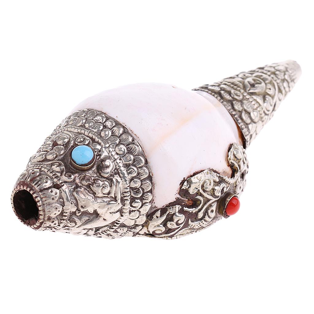 Amuleto de la suerte de concha de caracol de mar Natural Cubierto de plata tibetana Vintage, colgantes