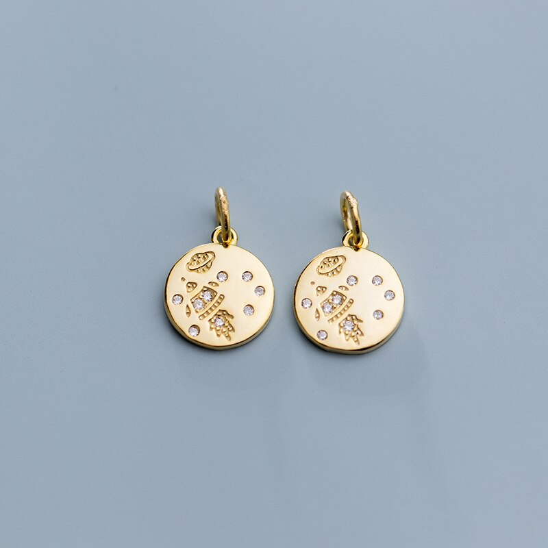 Round Cartoon AAA Zircon Paved Dangle Charms 925 Sterling Silver Decoration Pendants DIY Girls Jewelry Findings Supplier: gold 1pcs