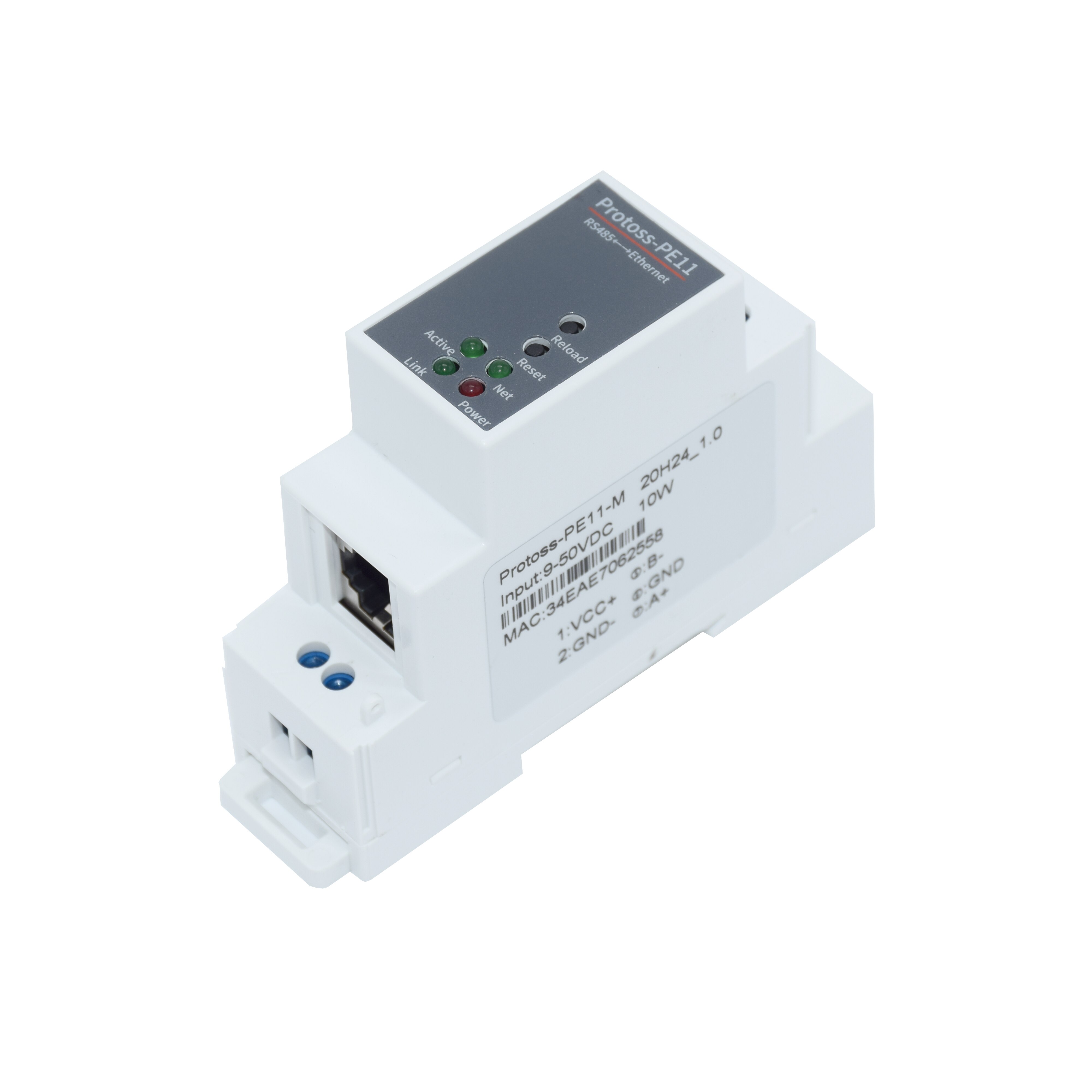 DIN-Rail Serial Port RS485 To Ethernet Converter Device Server Protoss-PE11 AC110V~220V or DC Support Modbus TCP to RTU