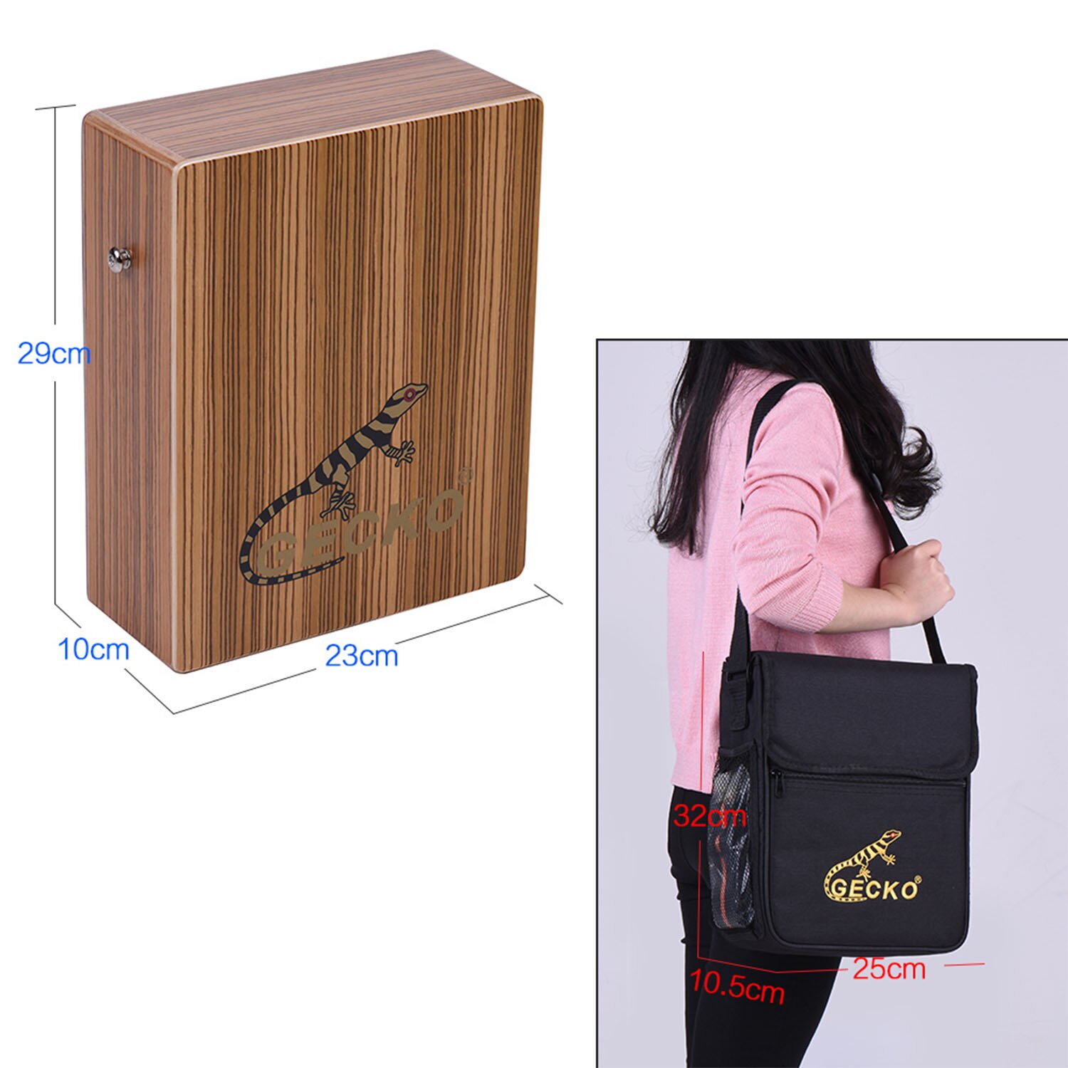 C-68B Hand Percussion Cajon Box Drum with Drum Bag Strap 5-Drum Kit Birch Wood Natural Brown Inner String Sound