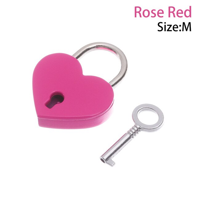 Heart Shape Vintage Old Antique Style Mini Archaize Padlocks Key Lock with Key Metal Twist Lock for Bags: RoseRed