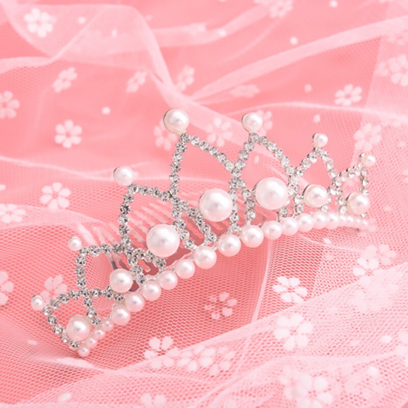 Princess Crystal Pearl Crown Bridal Tiaras Rhinestone Pageant Diadem Kid Girls Bride Headband Wedding Party Hair Accessories