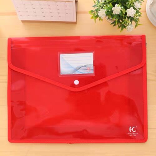 Transparent Big Capacity A4 File Folder Business Briefcase Document Paper Storage Bag Desktop Organizer Stationery: Red
