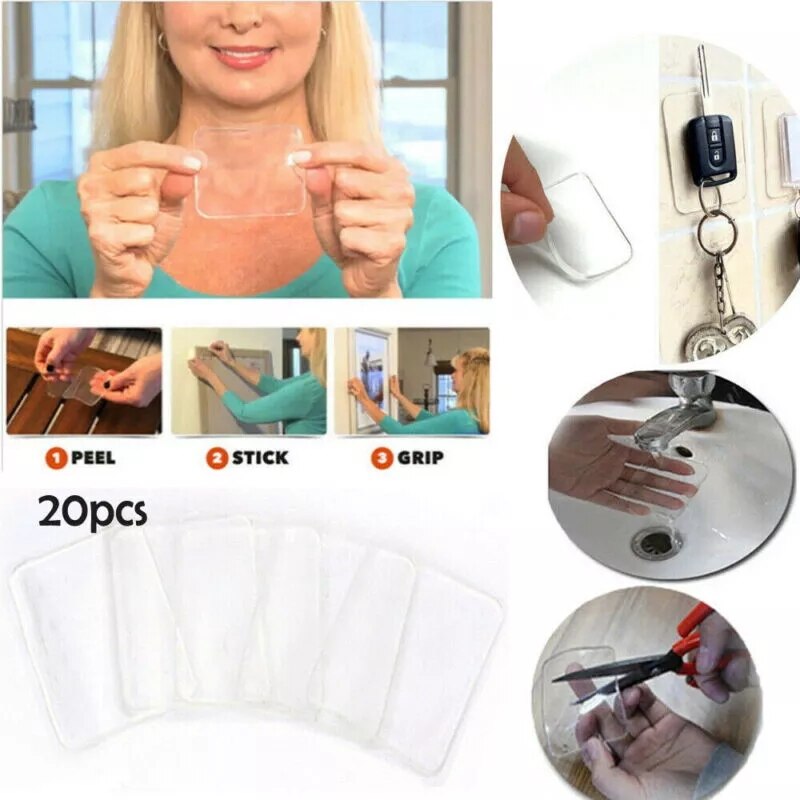 20Pcs Super Sticky Silicone Gel Pads Transparent Clear Anti-Slip Gel Pads Auto Gel Holders Durable Washable Cell Pad Hook up